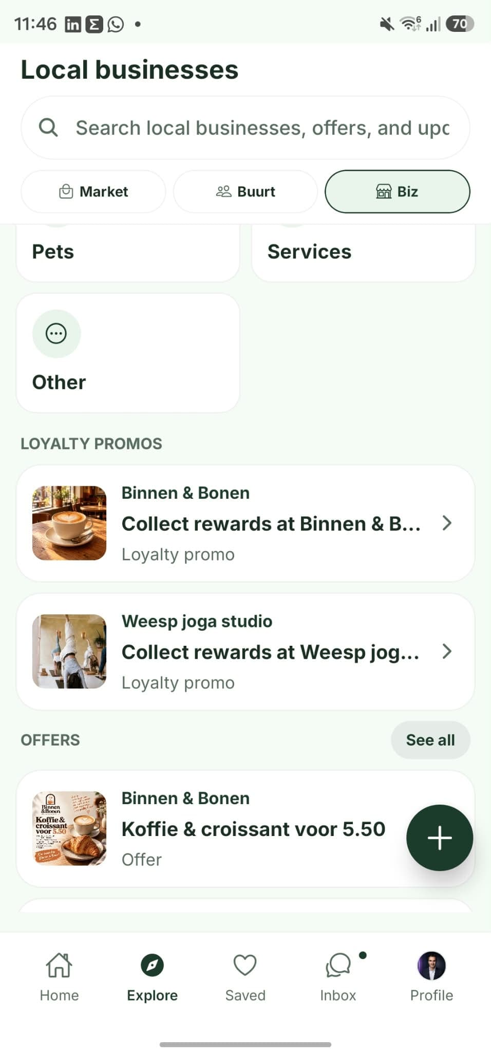 Buurted Explore met lokale bedrijven, spaaracties en aanbiedingen